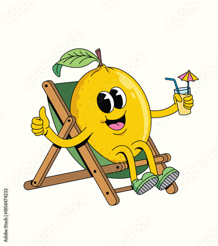 lemon relaxing on chair groovy cartoon illustration