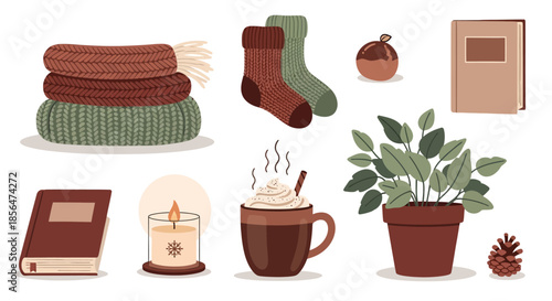 Cozy winter items for a relaxing atmosphere indoors