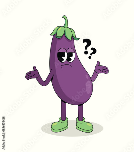 eggplant confused groovy cartoon illustration