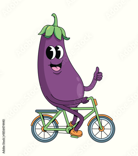 eggplant bicycle groovy cartoon illustration