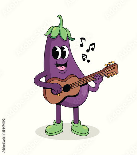 eggplant guitar groovy cartoon illustration