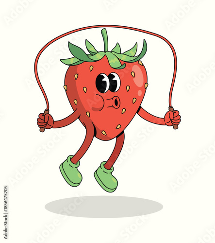 strawberry jump rope groovy cartoon illustration