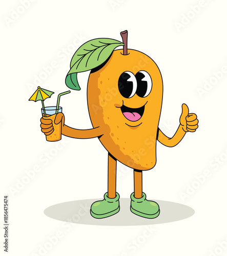 mango drink groovy cartoon illustration