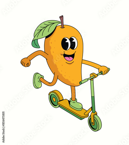 mango kick scooter groovy cartoon illustration