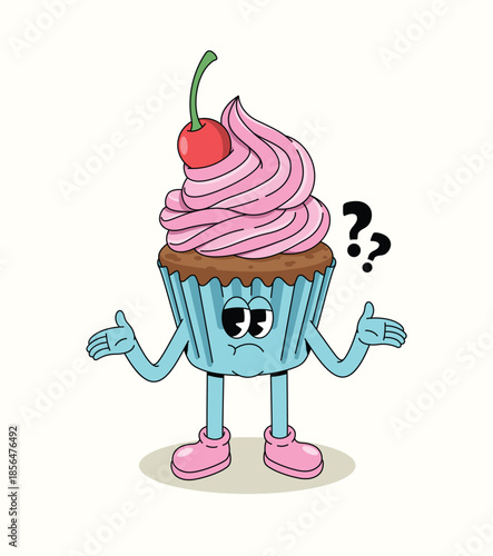 cupcake confused groovy cartoon illustration