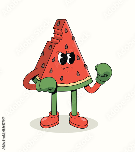 watermelon boxer groovy cartoon illustration