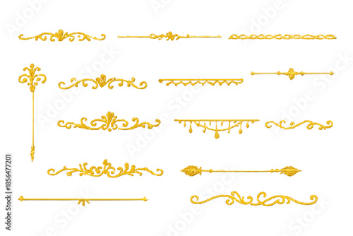 アンティーク調 ゴールドの飾り罫線セット（10種）上品な装飾ライン／見出し・招待状・メニュー向け
