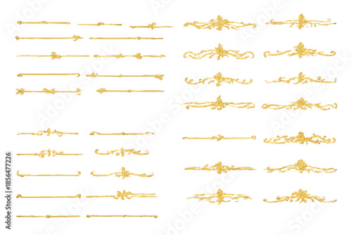 落ち着いたゴールドの飾り罫線セット（10種）シンプル〜装飾ライン／見出し・招待状・メニューに