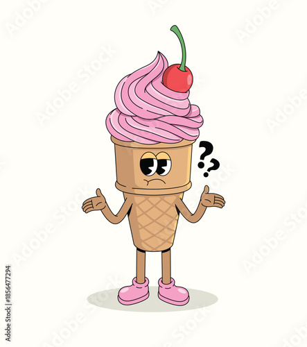 ice cream cone confused groovy cartoon illustration