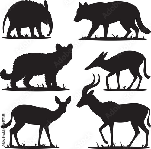 Collection of wild animal silhouettes isolated on transparent background