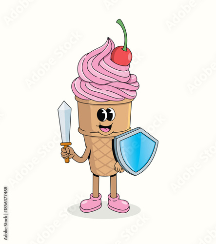 ice cream cone knight groovy cartoon illustration