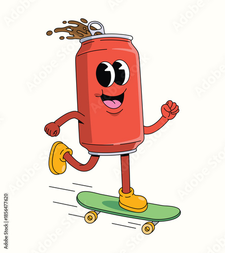 soda can skateboard walk groovy cartoon illustration