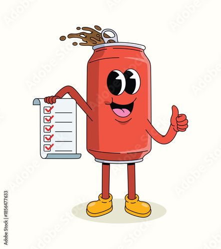 soda can checklist groovy cartoon illustration