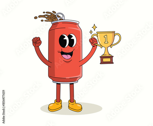 soda can trophy groovy cartoon illustration