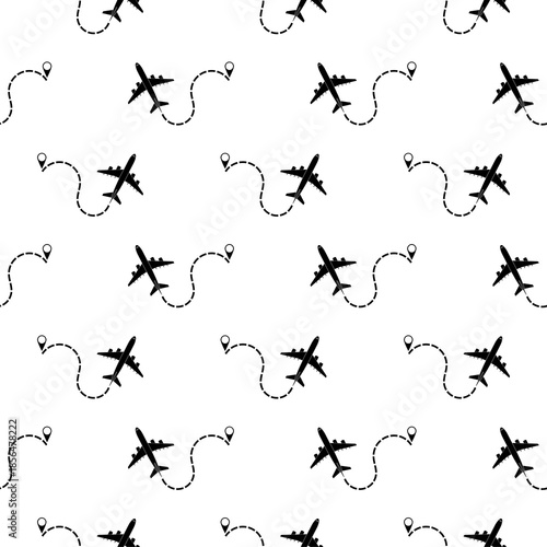 Airplane line path seamless pattern isolated on white background