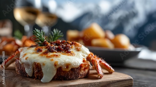 Crab toast melt with cheese and white wine