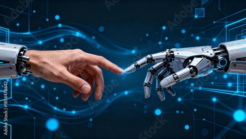 Human hand and robotic hand touching