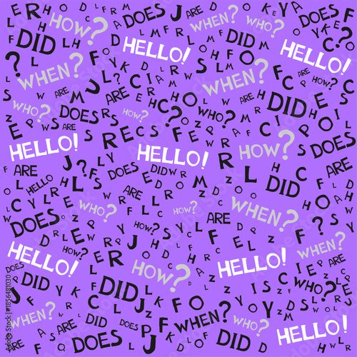 Pattern from English language doodles. Seamless pattern. Background on the theme of school, grammar, education, learning, literacy, spelling.   Perfect for gift papers, patterns fills, textile, websit