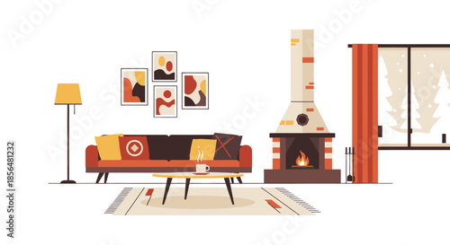 Cozy living room with fireplace and modern furniture