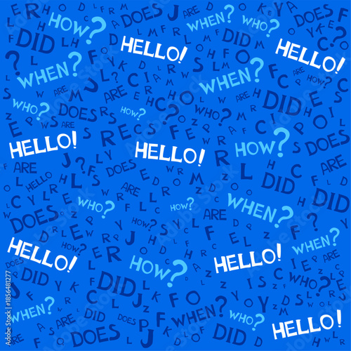 Pattern from English language doodles. Seamless pattern. Background on the theme of school, grammar, education, learning, literacy, spelling.   Perfect for gift papers, patterns fills, textile, websit