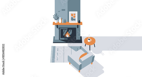 Cozy living room with fireplace and modern furniture