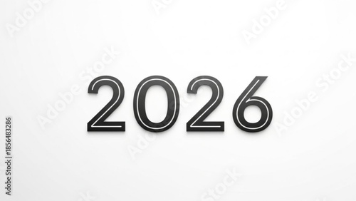 2026 new year number illustration with shadow on white background