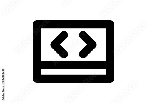 Code window icon, software development and programming interface symbol, minimal outline vector illustration representing source editor for web, application, and digital platform.