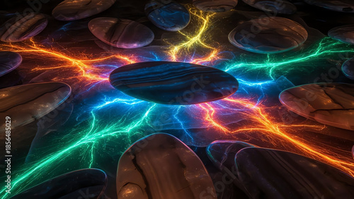 Center Stone with Vibrant Neon Energy Lines