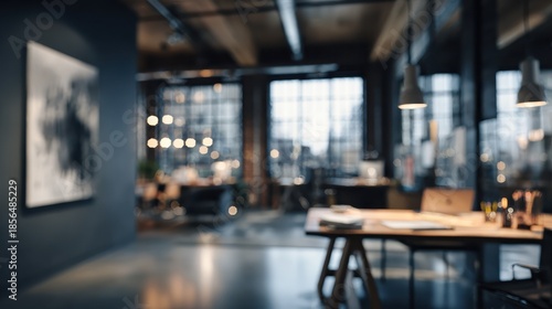 blurry interior view of modern workspace