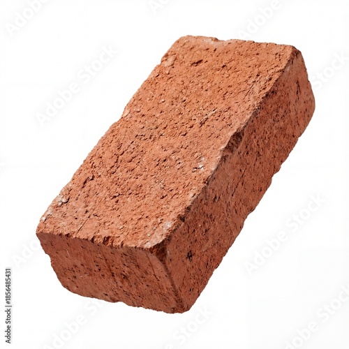 Single red clay construction brick isolated on white background.