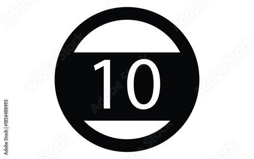 Minimalist black and white circular road sign clearly displaying the number ten enclosed within the distinctive barrier shape used for mandatory instructions in traffic control systems around 