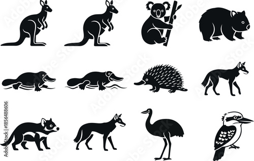 Diverse Australian Wildlife Icons Set in Vector Format
