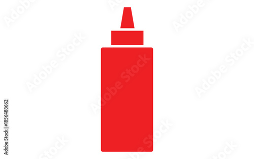 Simple vibrant red ketchup squeeze bottle icon isolated on a clean white background representing a common food condiment or sauce for fast food and general culinary use in minimalist graphic design