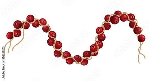 Vibrant red beads on golden string forming a decorative curve