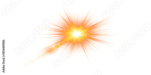 A bright, glowing explosion of the sun's fiery energy sparks through black space, illuminating a hot orange flame