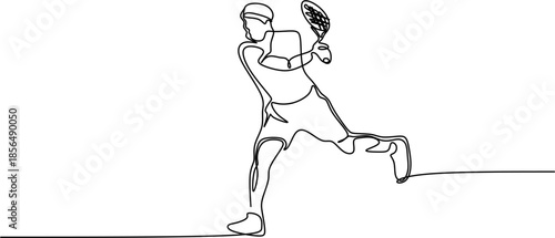 Continuous Line Art of a Tennis Player Hitting a Backhand Vector