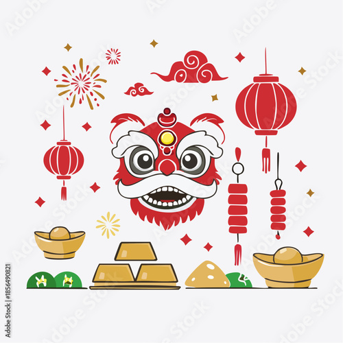 Clean vector firecracker and ingot icon. Designed for promotional ads and seasonal discounts. This minimalist style helps your CNY message stand out without cluttering the visual space.