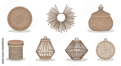 Collection of traditional woven baskets and containers
