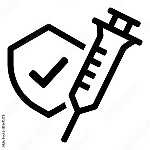 Medical vaccination icon in solid glyph style, representing injection, immune protection, and preventive healthcare.