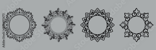 Set of decorative frames Elegant vector element for design in Eastern style, place for text. Floral black and gray borders. Lace illustration for invitations and greeting cards