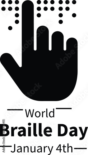 World braille day concept graphic featuring a hand interacting with braille dots