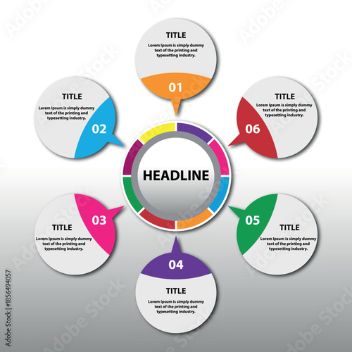 Business circular infographic template with 6 options or steps. Vector process chart for workflow layout, diagram, and annual report.