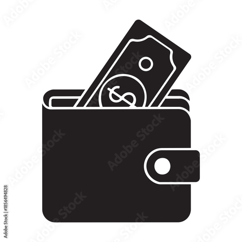 a simple icon of a wallet filled with cash and a closure snap