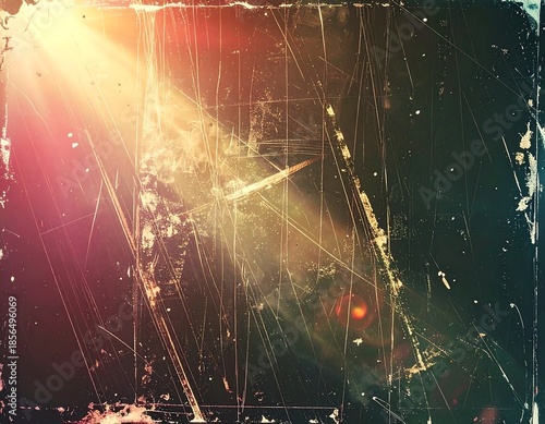 Textured, vintage backdrop with light leaks and scratched glass effect