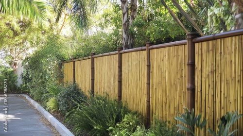 Tropical Bamboo Fence, Lush Landscaping, Driveway