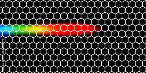 Glowing hexagonal grid neon background, 3d rendering. Digital drawing.