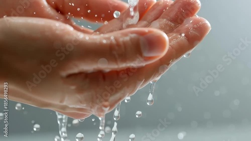 Clean hand catching running water public health campaign promoting hygiene handwashing clean water awareness droplets wet hand and gentle light