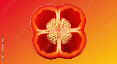 Vibrant red bell pepper section showcases its internal anatomy and color