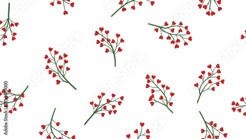 Whimsical Red Heart Floral Pattern Vector for Love Themes