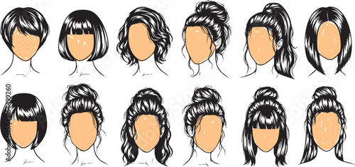 Collection Of Diverse Female Hairstyles Illustration in vector